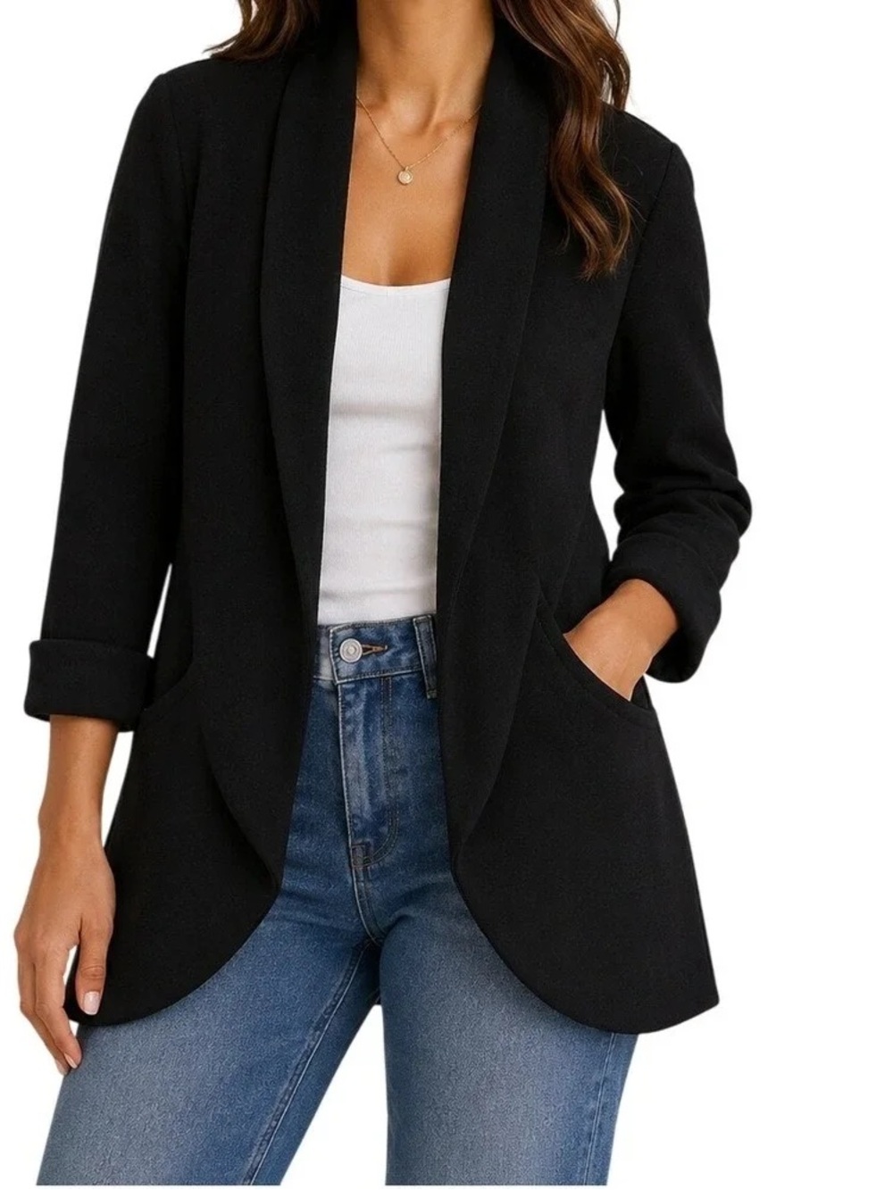 French Mauve Women’s Black Open-Front Shawl Collar Blazer, XL, EUC